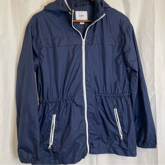 OLD NAVY Women’s Navy White Full Zip Rain Coat Wind Breaker Size Medium - Picture 1 of 12